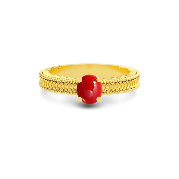 Red Coral Gold Ring R3