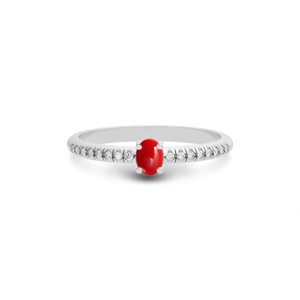 Red Coral Platinum Ring R4