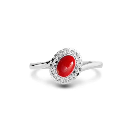 Red Coral Platinum Ring R5