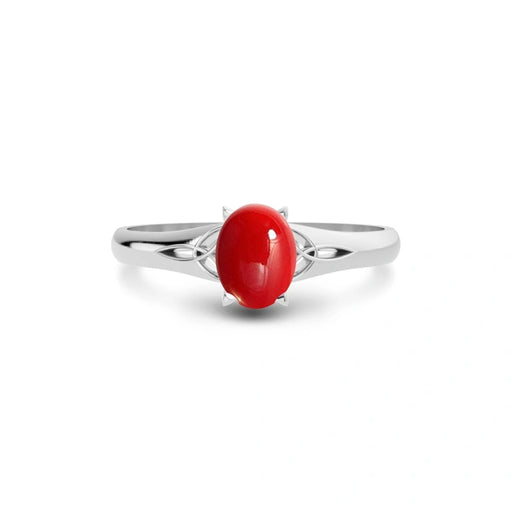 Red Coral Platinum Ring R6