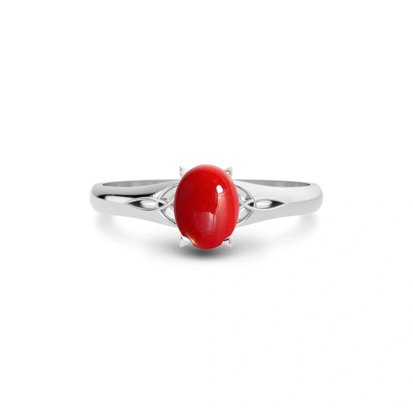 Red Coral Platinum Ring R6