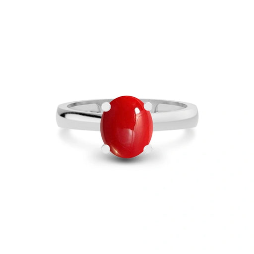Red Coral Platinum Ring R7