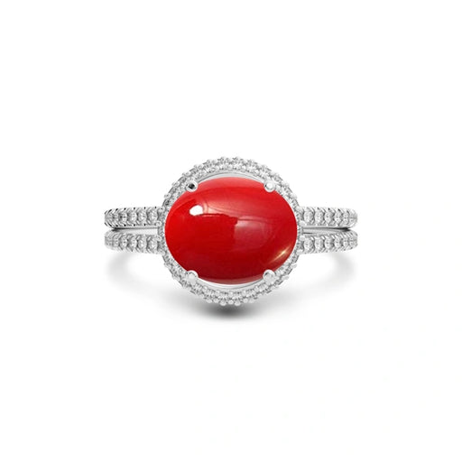 Red Coral Platinum Ring R11