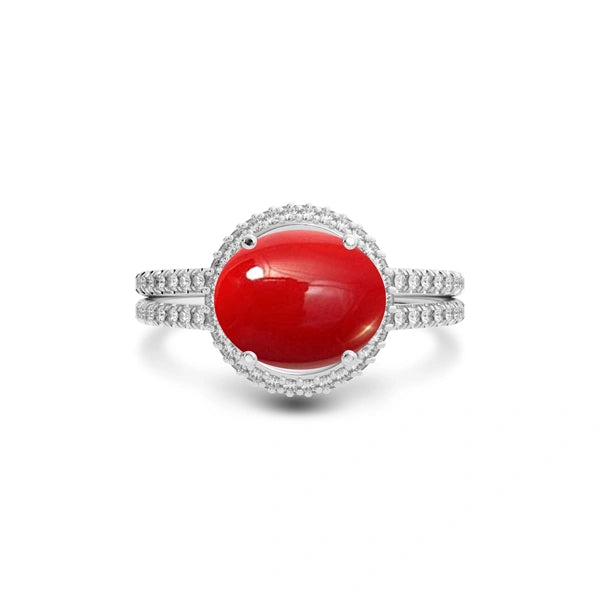 Red Coral Platinum Ring R11