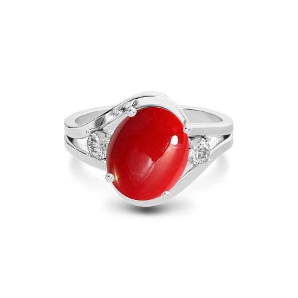 Red Coral Platinum Ring R26