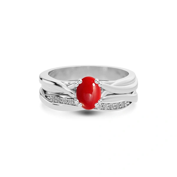 Red Coral Platinum Ring R27