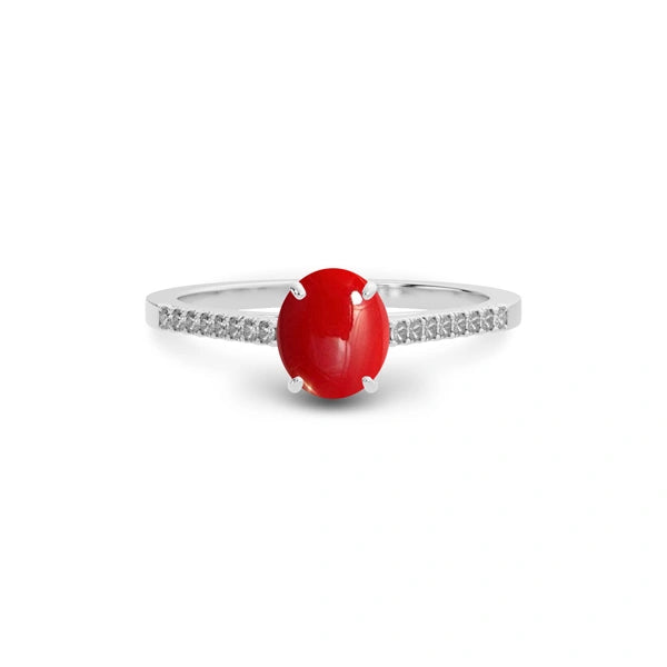 Red Coral Platinum Ring R28