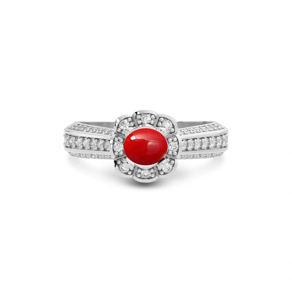 Red Coral Platinum Ring R30