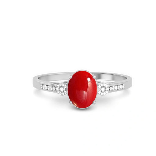 Red Coral Platinum Ring R37