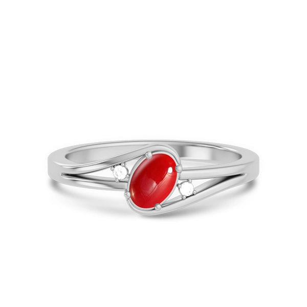 Red Coral Platinum Ring R44