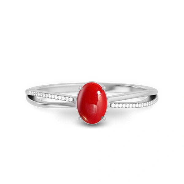 Red Coral Platinum Ring R47