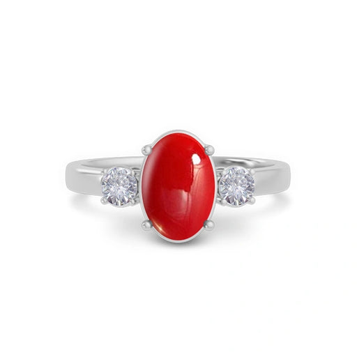 Red Coral Platinum Ring R51
