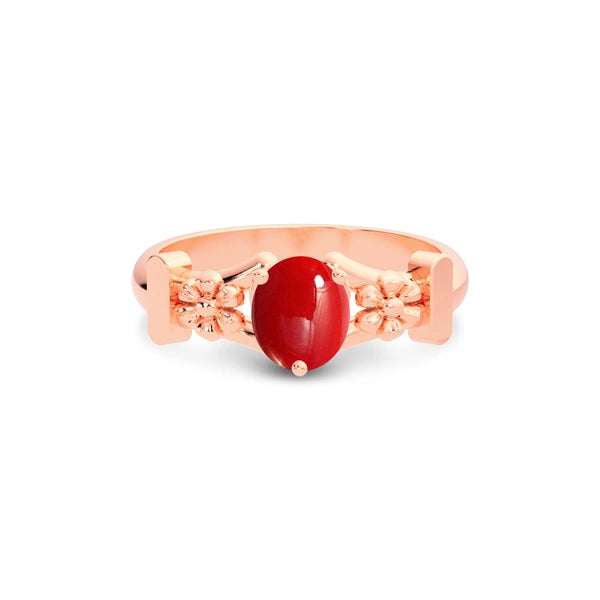 Red Coral Rose Gold Ring R18