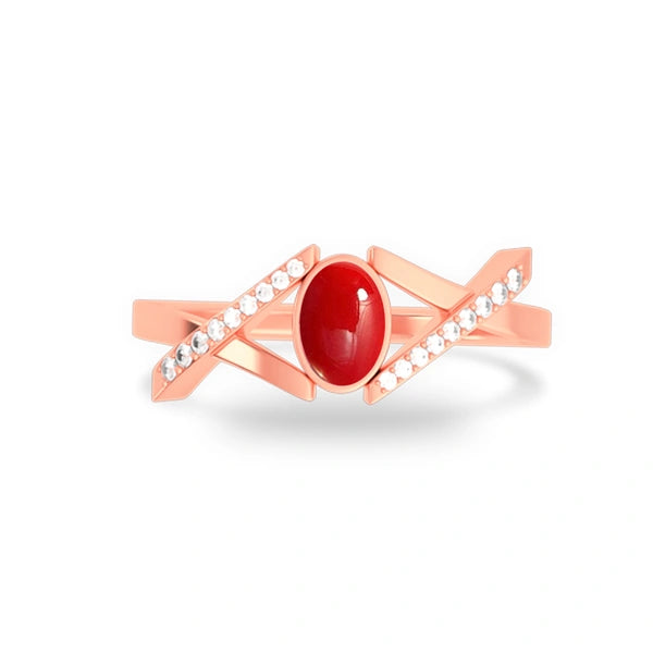 Red Coral Rose Gold Ring R36
