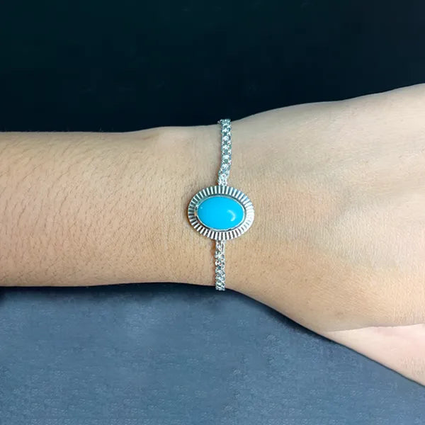 Turquoise (Firoza) Silver Rakhi - RK-3TS