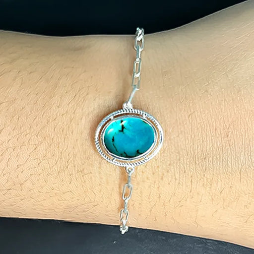 Turquoise (Firoza) Silver Rakhi - RK-2TS