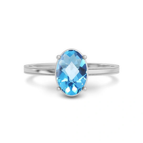 Blue Topaz Platinum Ring R48