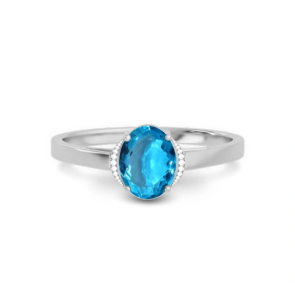 Blue Topaz Platinum Ring R54