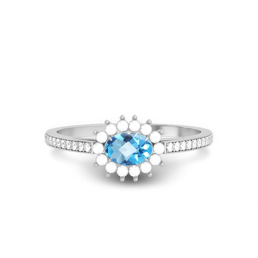 Blue Topaz Platinum Ring R55