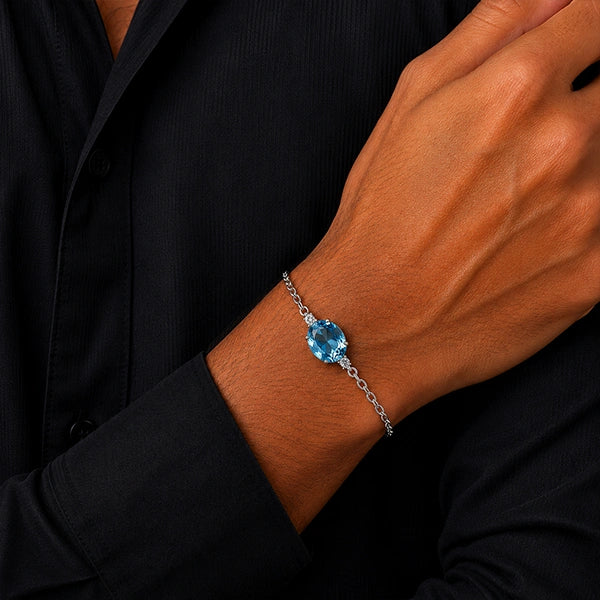 Blue Topaz Silver Rakhi Bracelet - RK-1BT