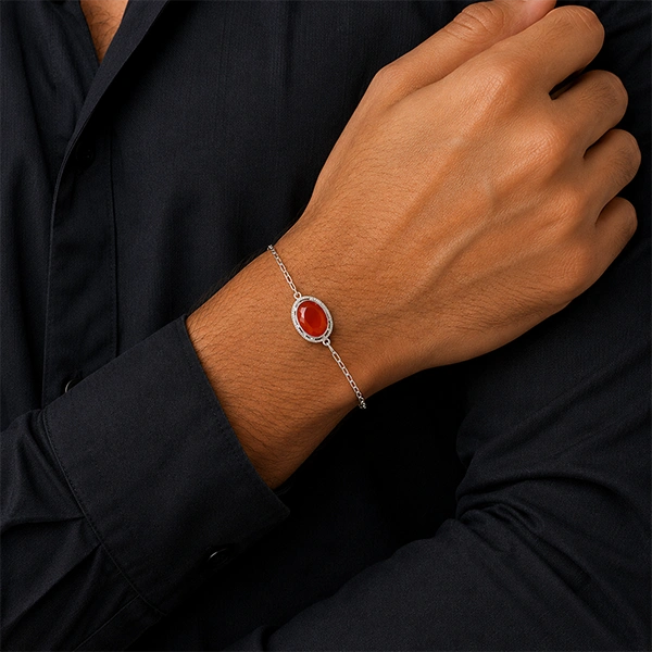 Carnelian Silver Rakhi Bracelet - RK-2CL