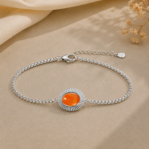 Carnelian Silver Rakhi Bracelet - RK-3CL