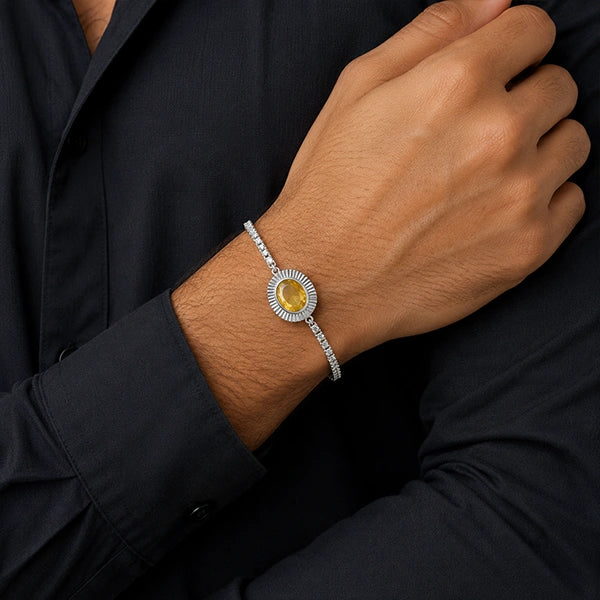 Citrine Silver Rakhi Bracelet - RK-3CN