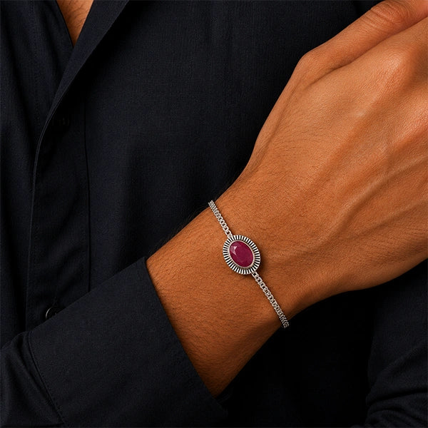 Indian Ruby Silver Rakhi Bracelet - RK-3IR