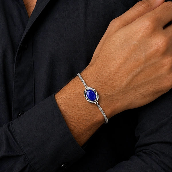Lapis Lazuli Silver Rakhi Bracelet  - RK-3LZ
