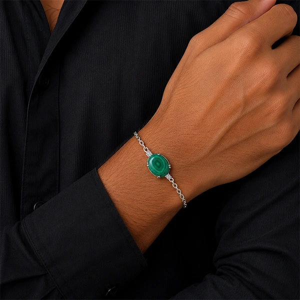 Malachite Silver Rakhi Bracelet  - RK-1MT