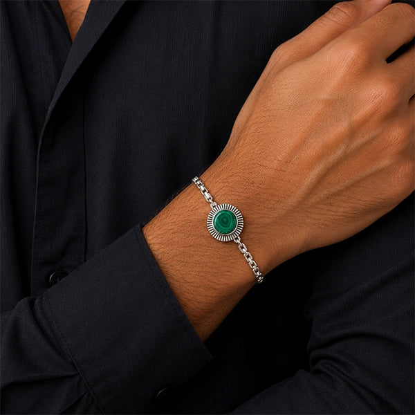 Malachite Silver Rakhi Bracelet - RK-3MT