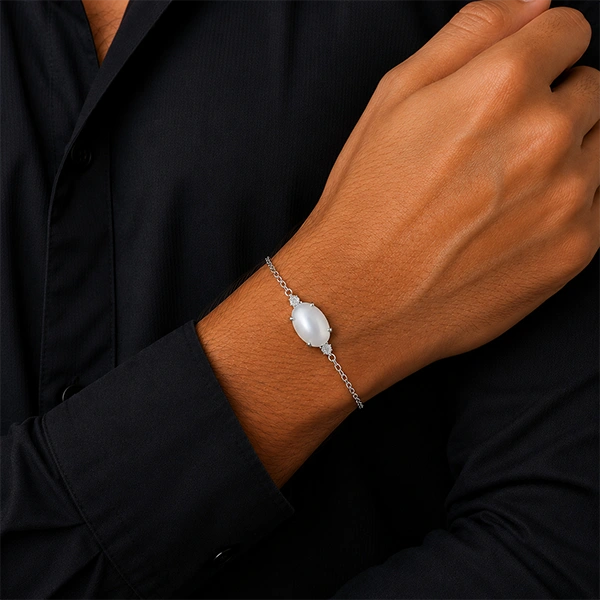 Moonstone Silver Rakhi Bracelet - RK-1MS