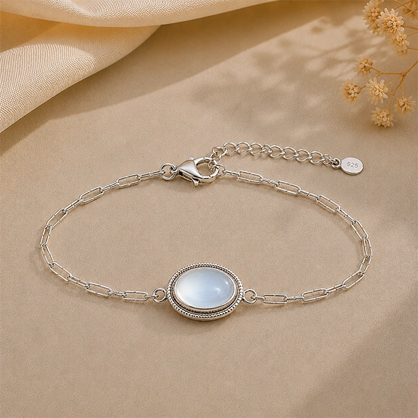 Moonstone Silver Rakhi Bracelet - RK-2MS