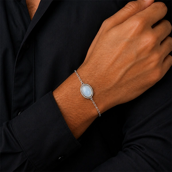 Moonstone Silver Rakhi Bracelet - RK-2MS