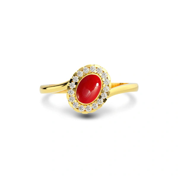 Red Coral Gold Ring R5