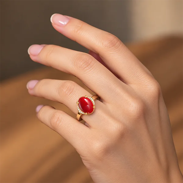 Red Coral Gold Ring R54