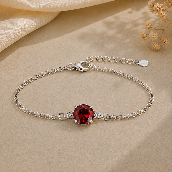 Red Garnet Silver Rakhi Bracelet - RK-1RG