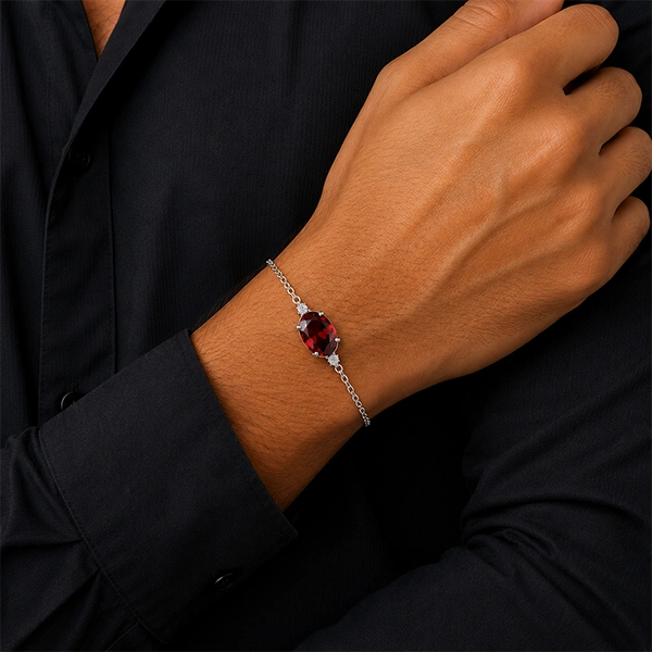 Red Garnet Silver Rakhi Bracelet - RK-1RG