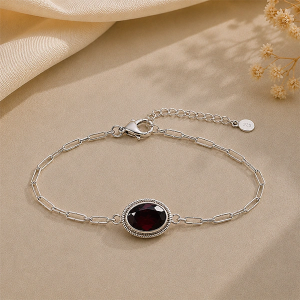 Red Garnet Silver Rakhi Bracelet - RK-2RG