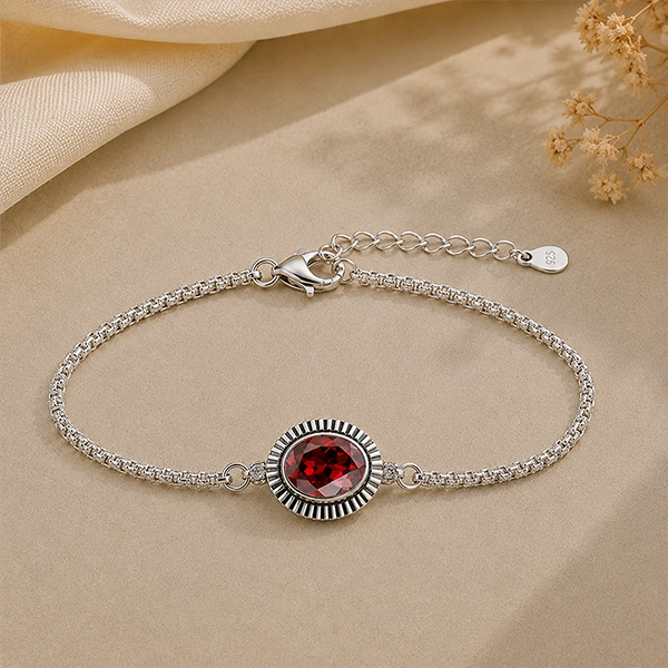 Red Garnet Silver Rakhi Bracelet - RK-3RG