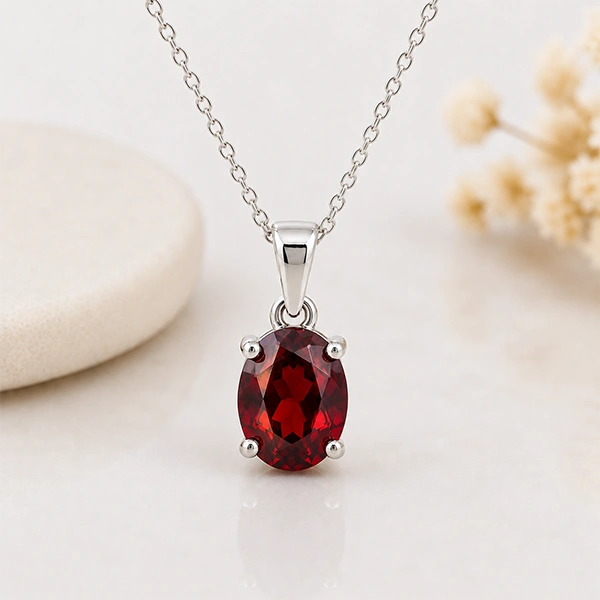 Red Garnet Silver Pendant