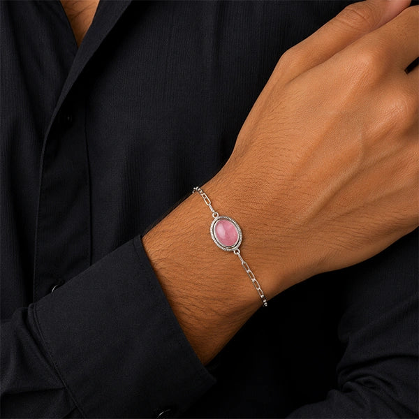 Rose Quartz Silver Rakhi Bracelet - RK-2RQ