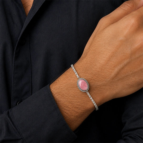 Rose Quartz Silver Rakhi Bracelet - RK-3RQ