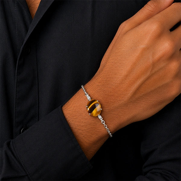 Tiger Eye Silver Rakhi Bracelet - RK-1TE