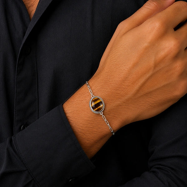 Tiger Eye Silver Rakhi Bracelet - RK-2TE