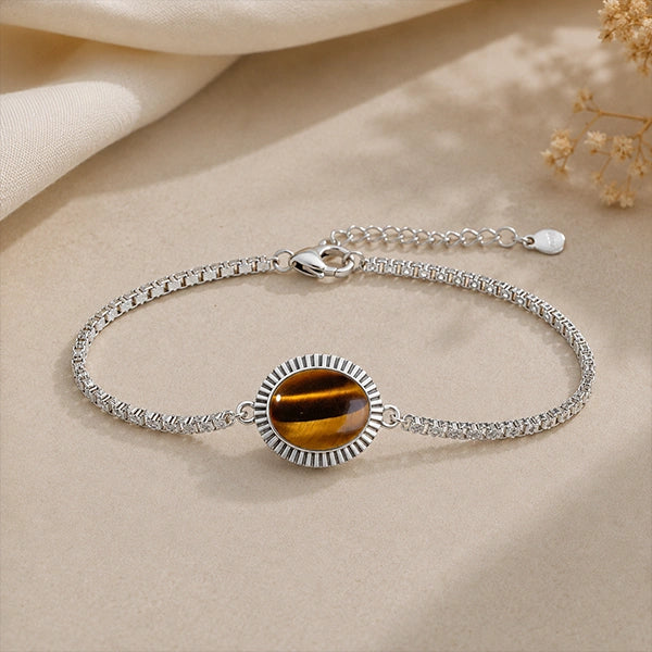 Tiger Eye Silver Rakhi Bracelet - RK-3TE
