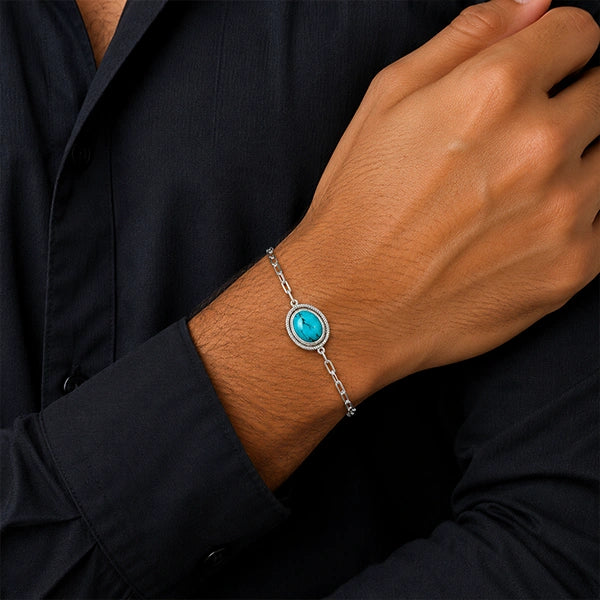 Turquoise (Firoza) Silver Rakhi Bracelet  - RK-2TS