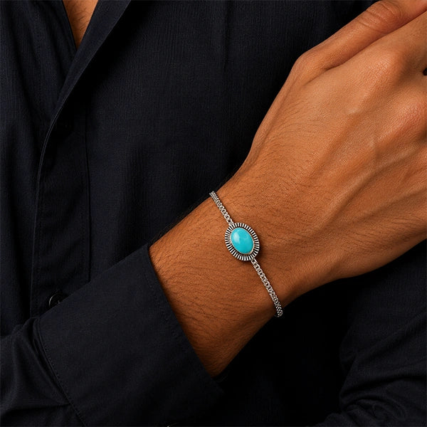 Turquoise (Firoza) Silver Rakhi Bracelet - RK-3TS