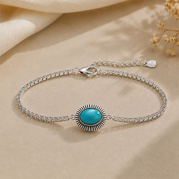 Turquoise (Firoza) Silver Rakhi Bracelet - RK-3TS