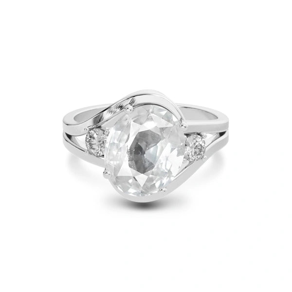 White Sapphire Platinum Ring R26